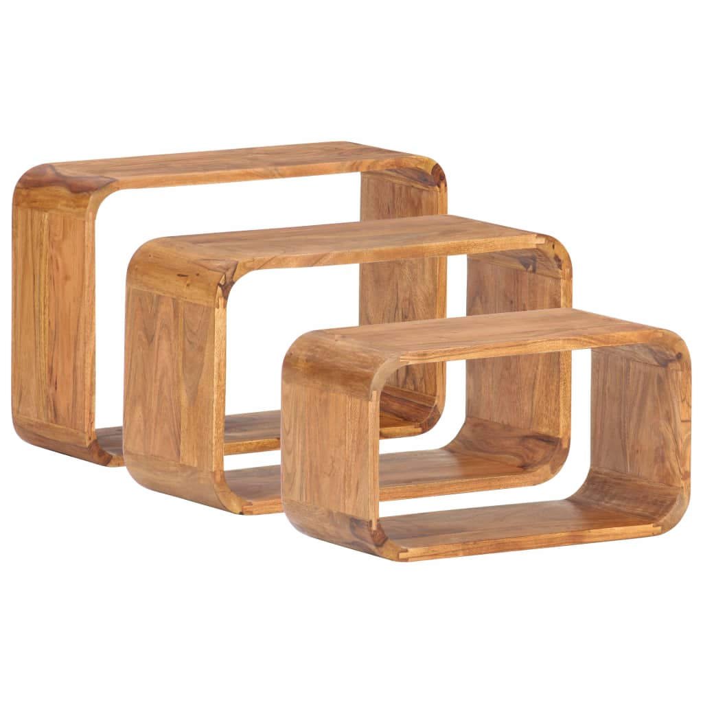 Side Tables 3 pcs Solid Acacia Wood Honey Finish