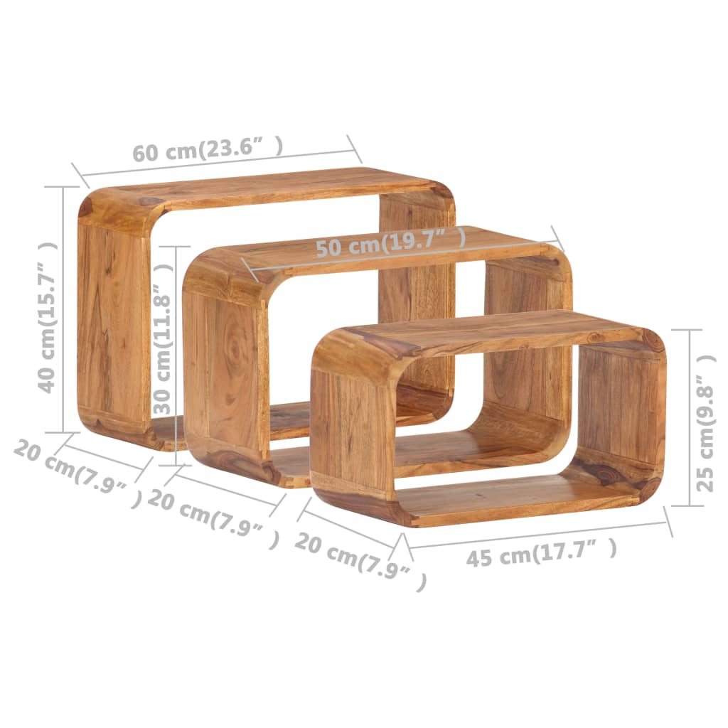 Side Tables 3 pcs Solid Acacia Wood Honey Finish