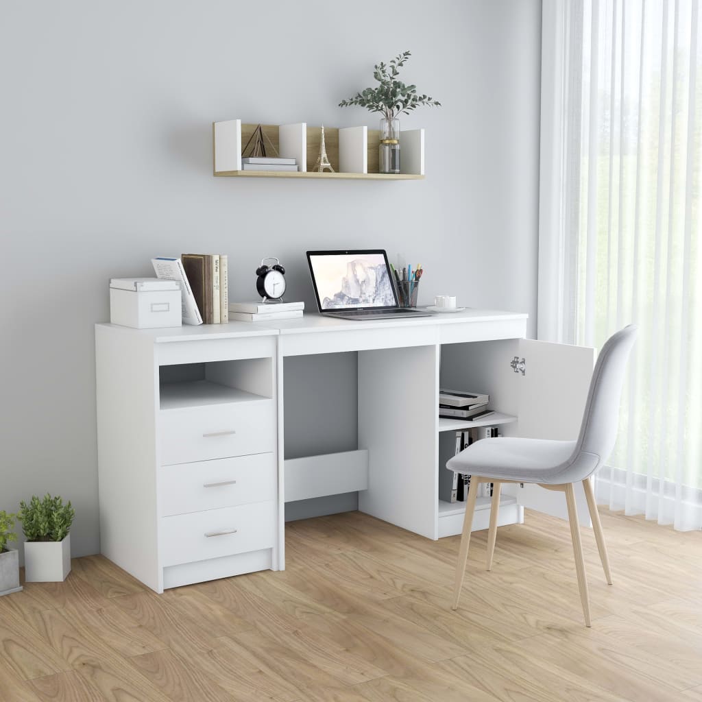 Modern Wooden Large Home Office Computer Writing Desk With 3 Drawers Cupboard
