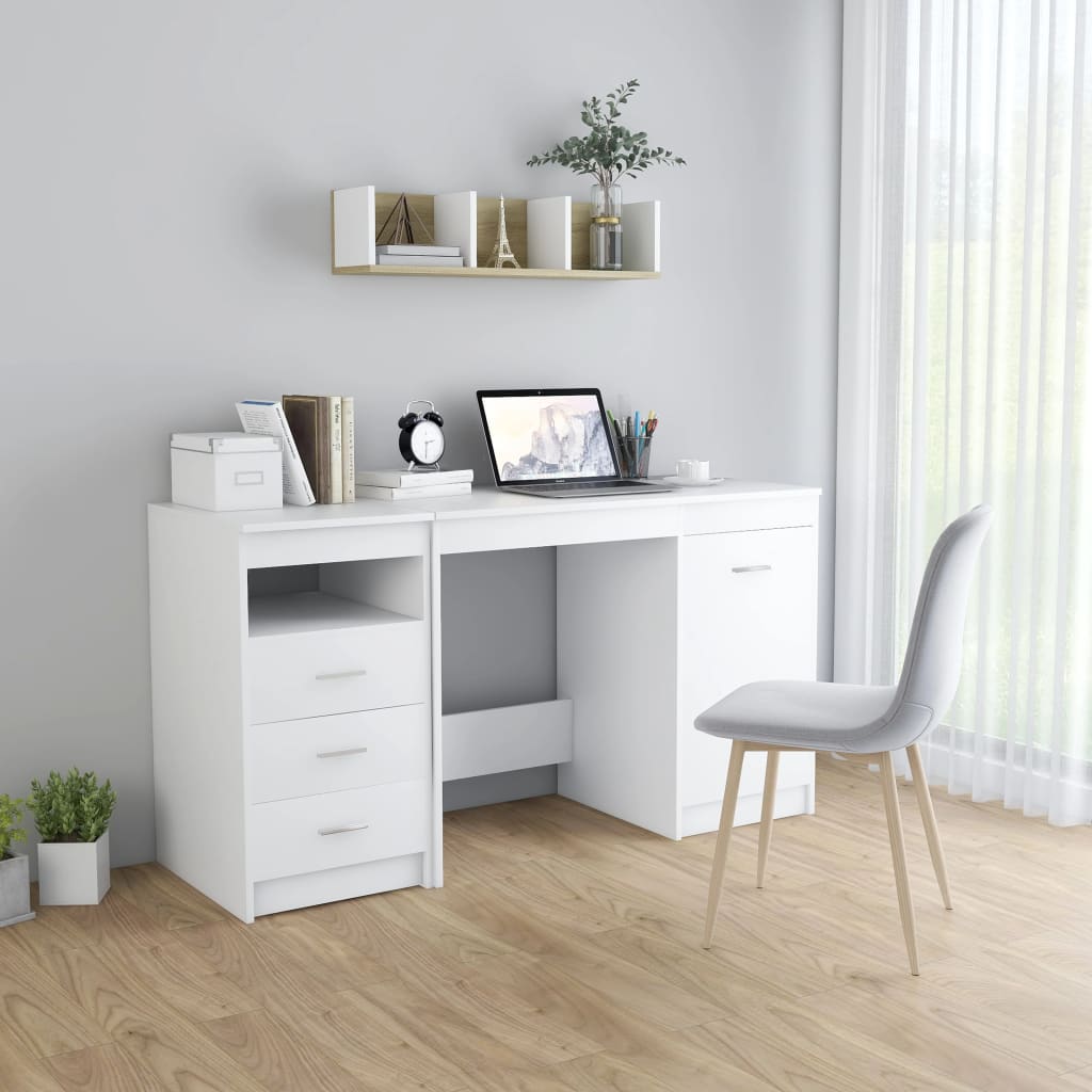 Modern Wooden Large Home Office Computer Writing Desk With 3 Drawers Cupboard