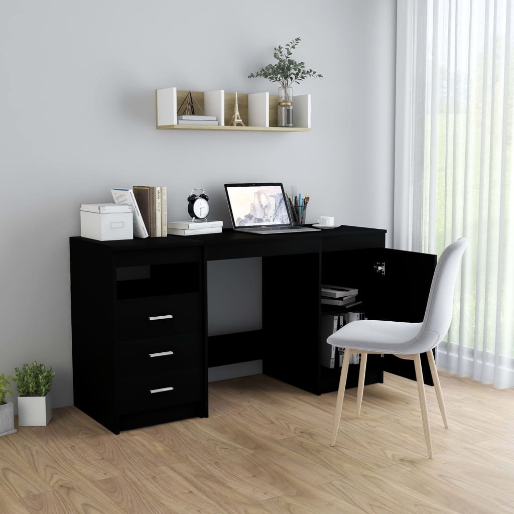 Modern Wooden Large Home Office Computer Writing Desk With 3 Drawers Cupboard