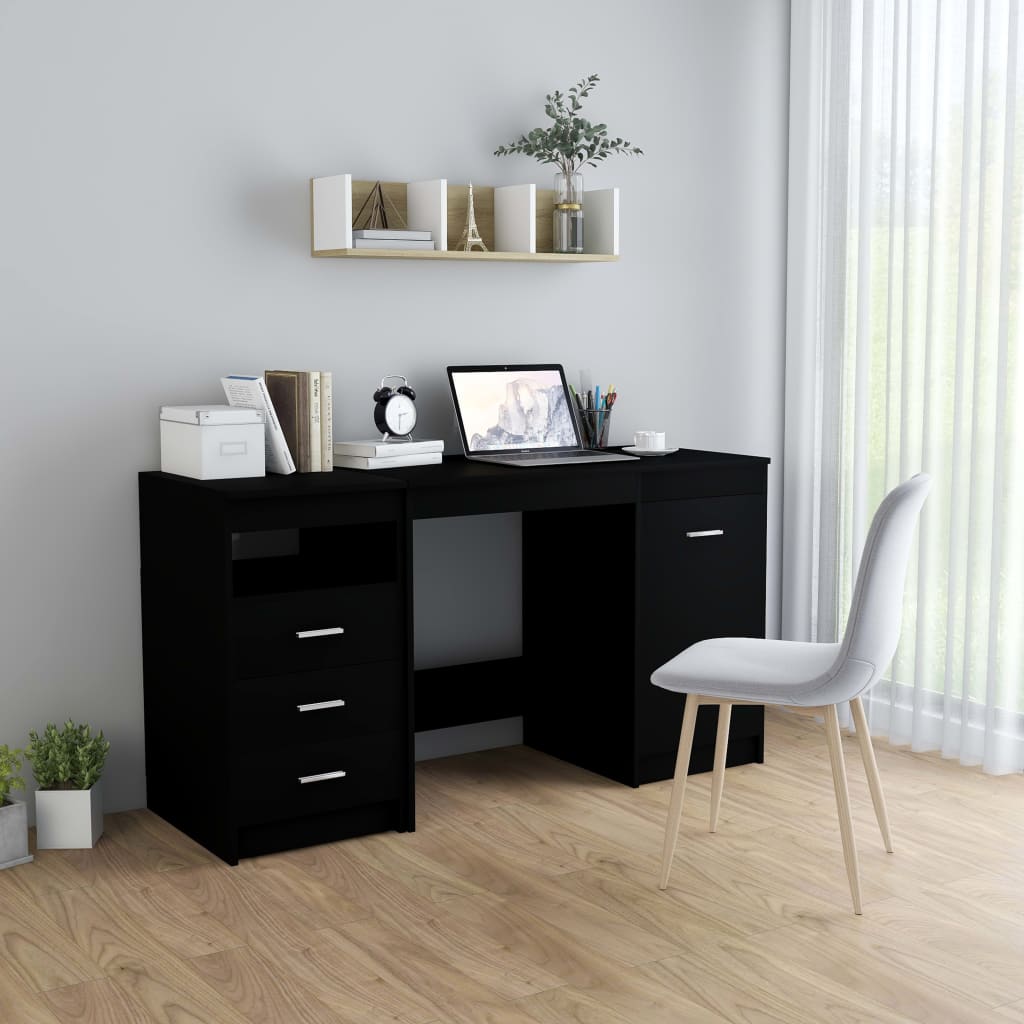 Modern Wooden Large Home Office Computer Writing Desk With 3 Drawers Cupboard