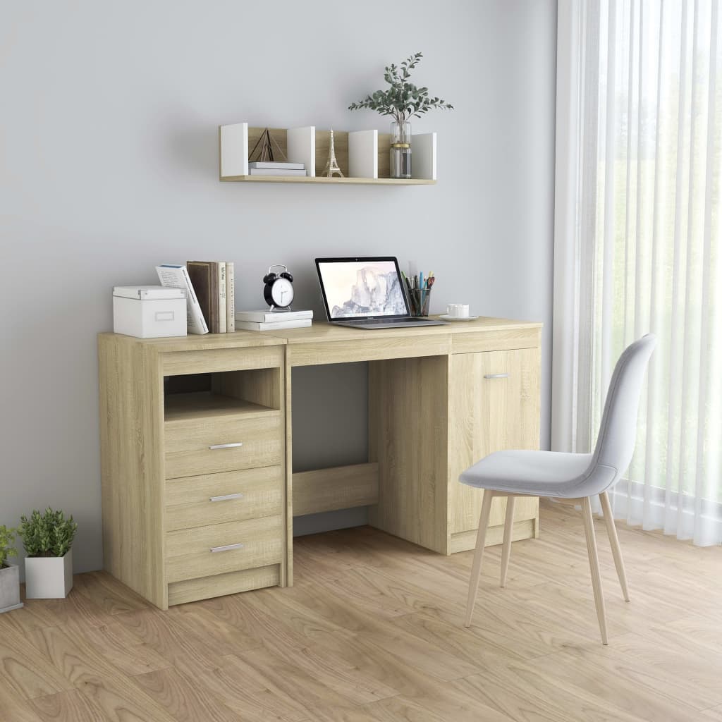 Modern Wooden Large Home Office Computer Writing Desk With 3 Drawers Cupboard