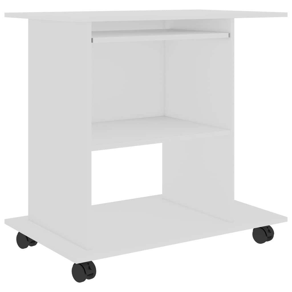 Modern Wooden Home Office Writing Computer Desk With Wheels & Keyboard Train