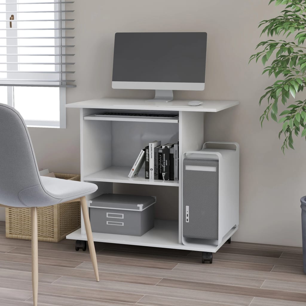 Modern Wooden Home Office Writing Computer Desk With Wheels & Keyboard Train