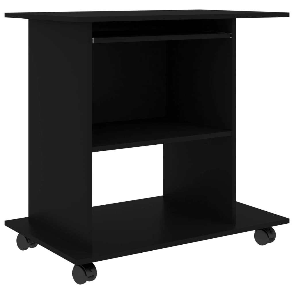 Modern Wooden Home Office Writing Computer Desk With Wheels & Keyboard Train