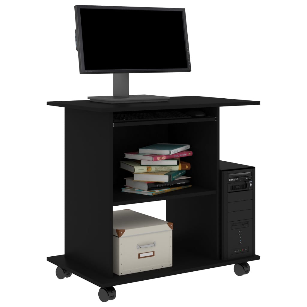 Modern Wooden Home Office Writing Computer Desk With Wheels & Keyboard Train