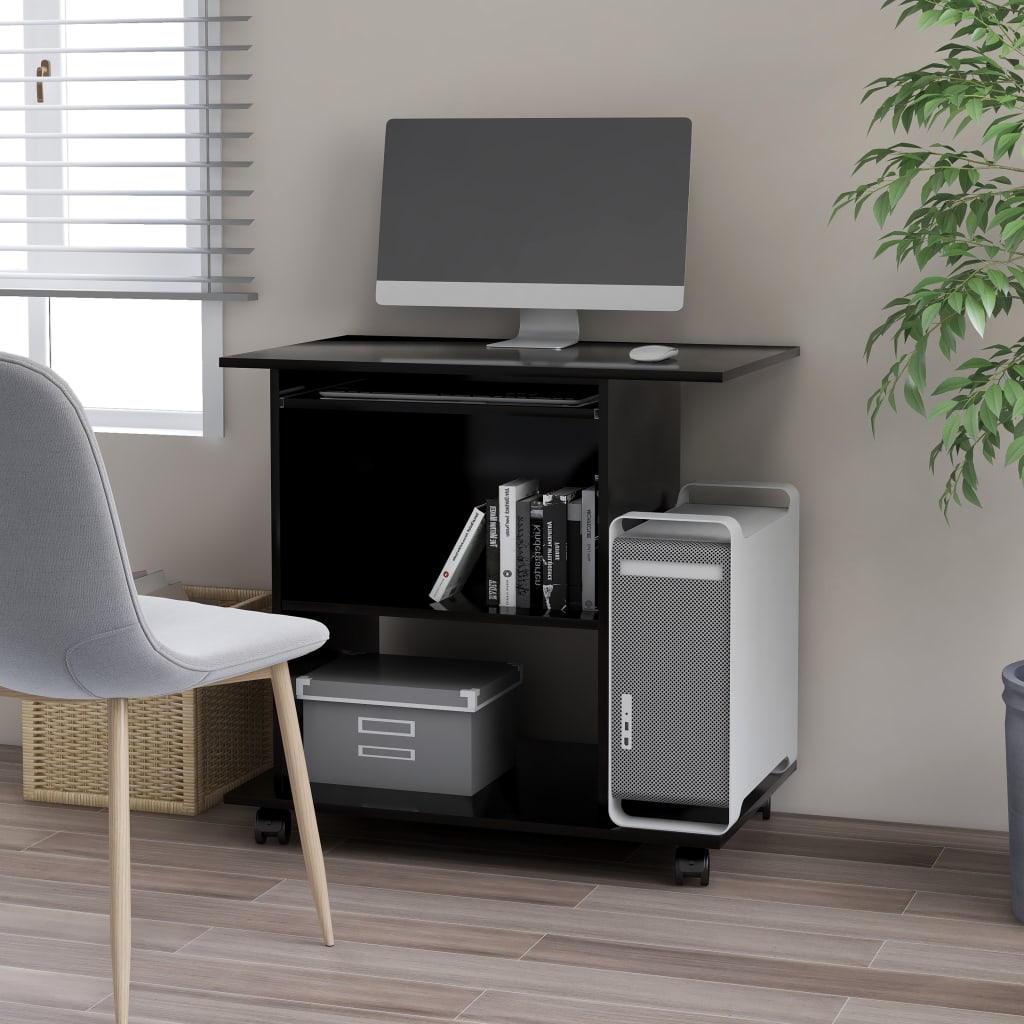 Modern Wooden Home Office Writing Computer Desk With Wheels & Keyboard Train