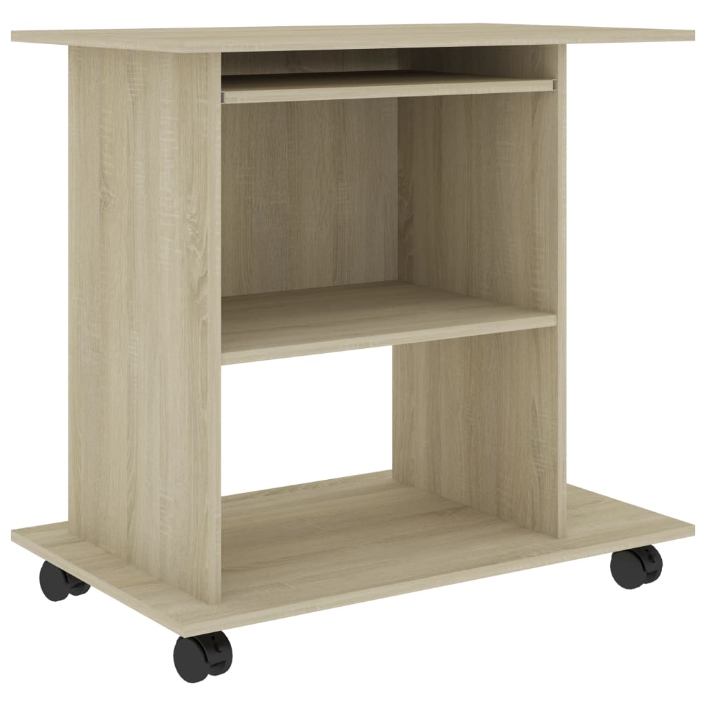 Modern Wooden Home Office Writing Computer Desk With Wheels & Keyboard Train