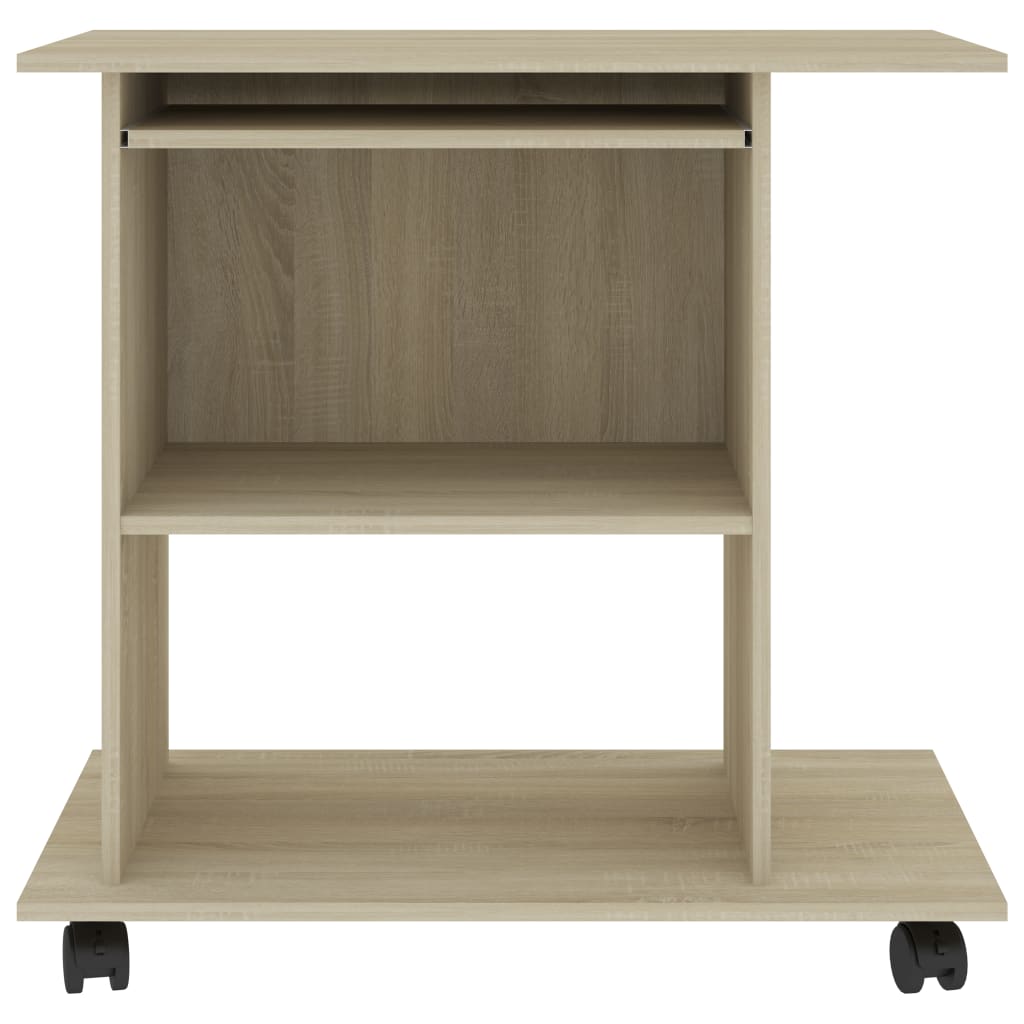 Modern Wooden Home Office Writing Computer Desk With Wheels & Keyboard Train