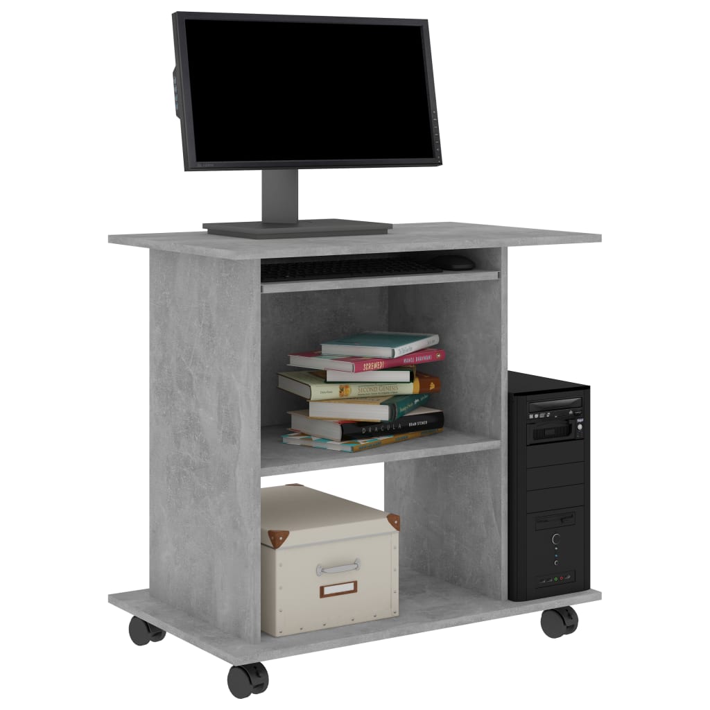 Modern Wooden Home Office Writing Computer Desk With Wheels & Keyboard Train