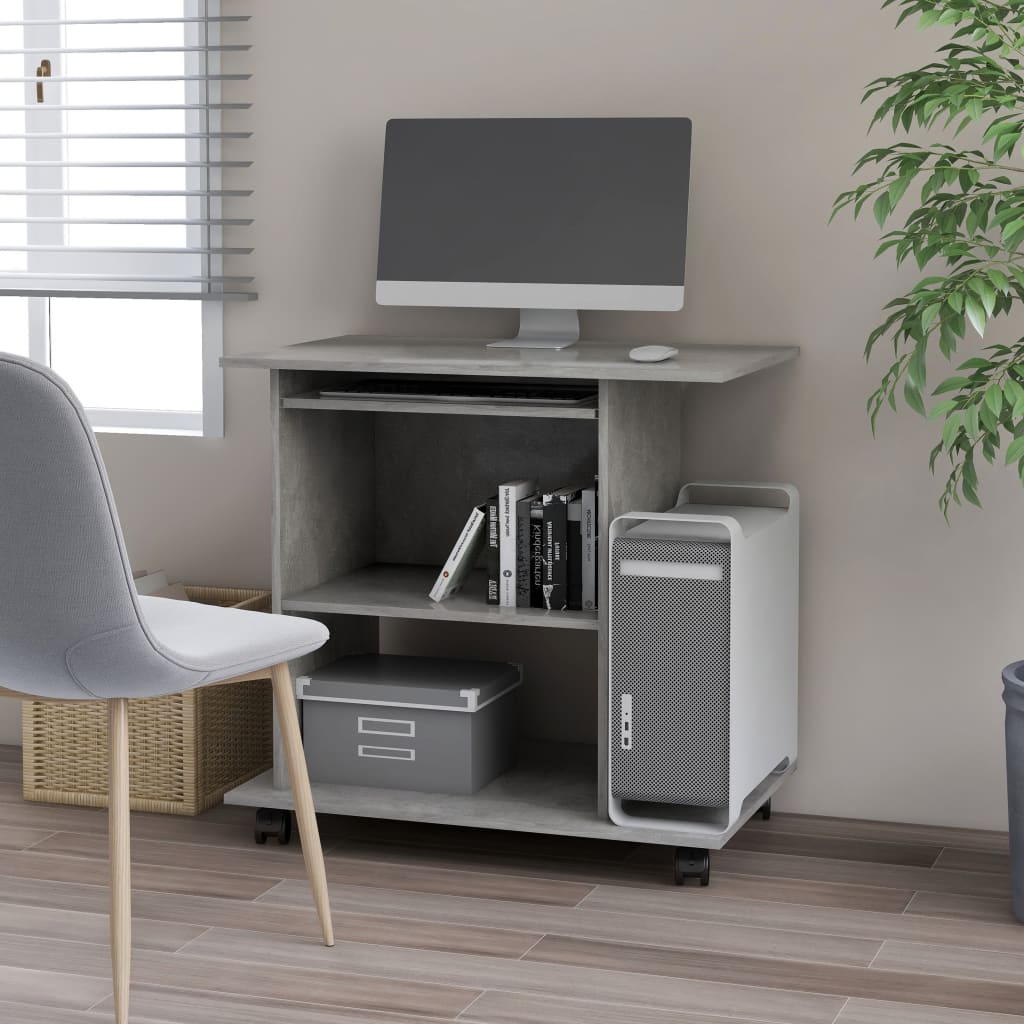 Modern Wooden Home Office Writing Computer Desk With Wheels & Keyboard Train