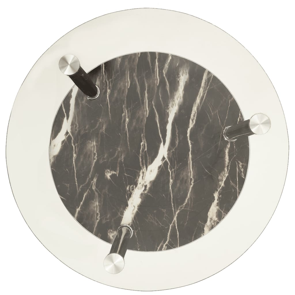 2-Tier Side Table Transparent & Black Marble 38 cm Tempered Glass