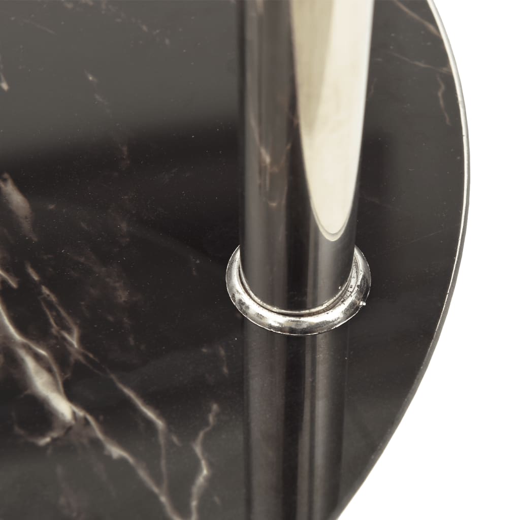 2-Tier Side Table Transparent & Black Marble 38 cm Tempered Glass