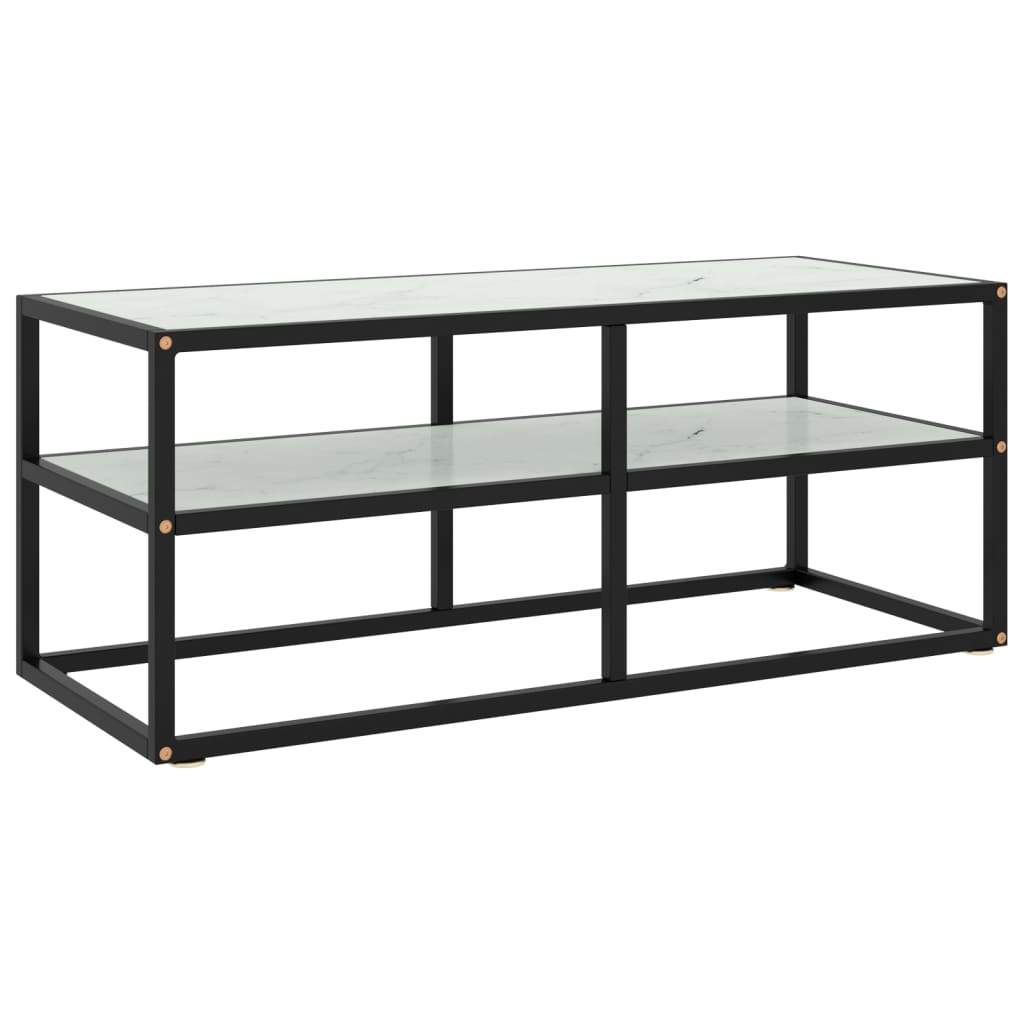 TV Cabinet Black with White Marble Glass 100x40x40 cm