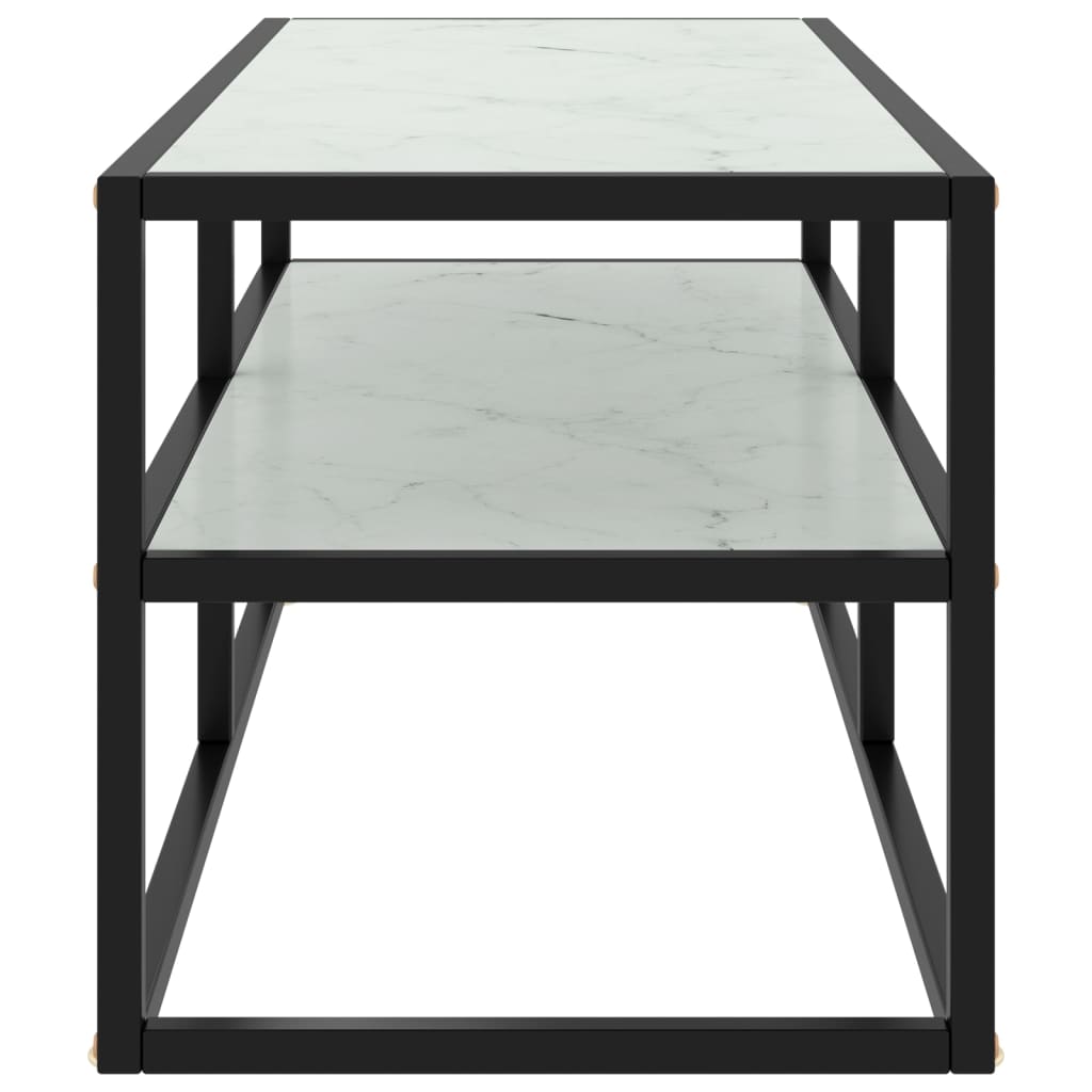 TV Cabinet Black with White Marble Glass 100x40x40 cm