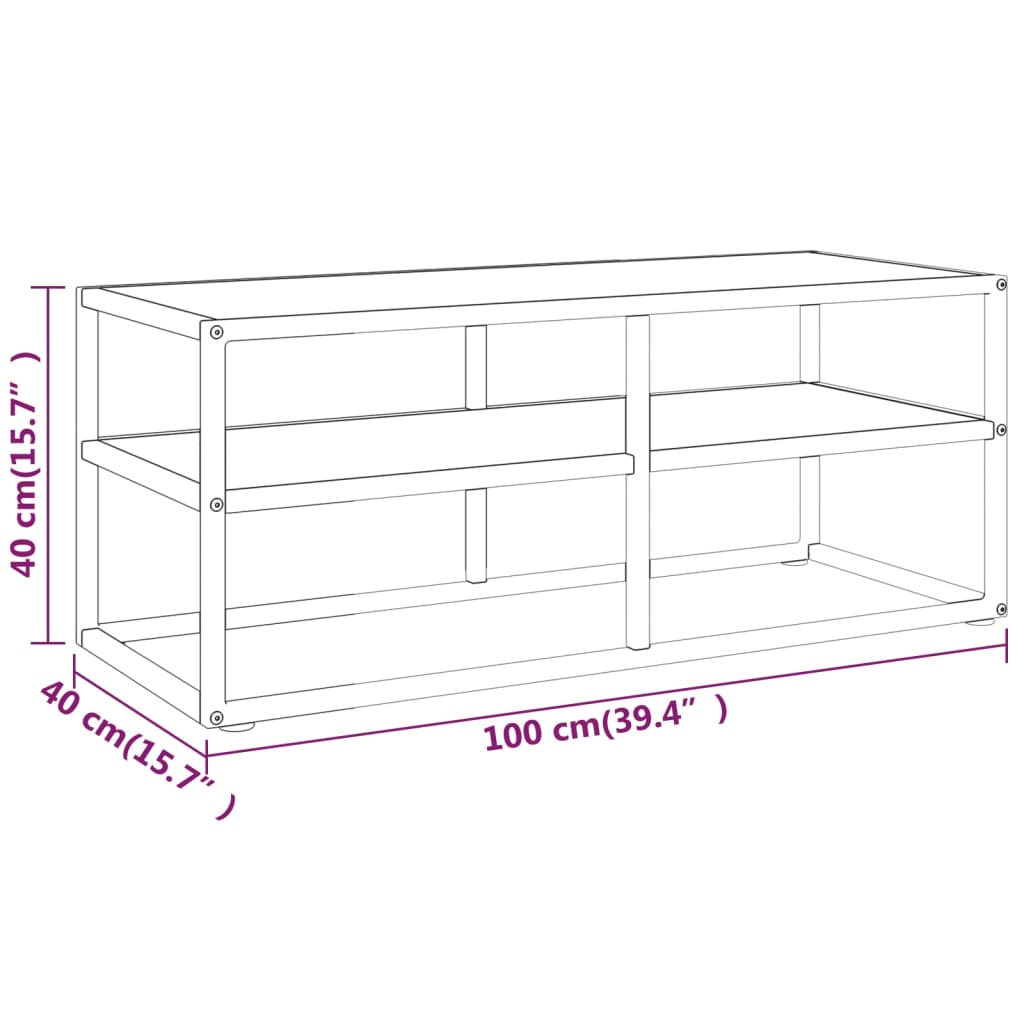 TV Cabinet Black with White Marble Glass 100x40x40 cm