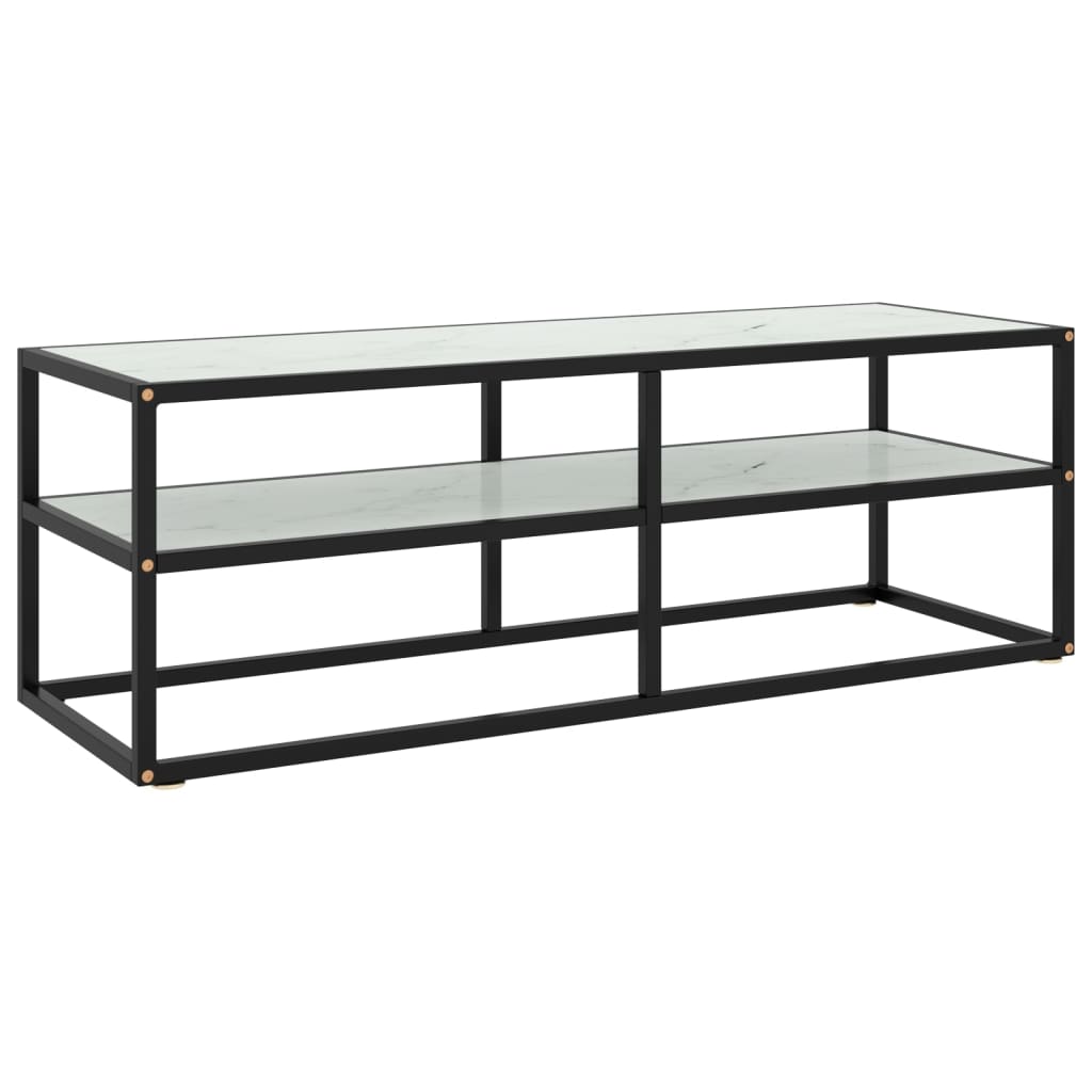 TV Cabinet Black with White Marble Glass 120x40x40 cm