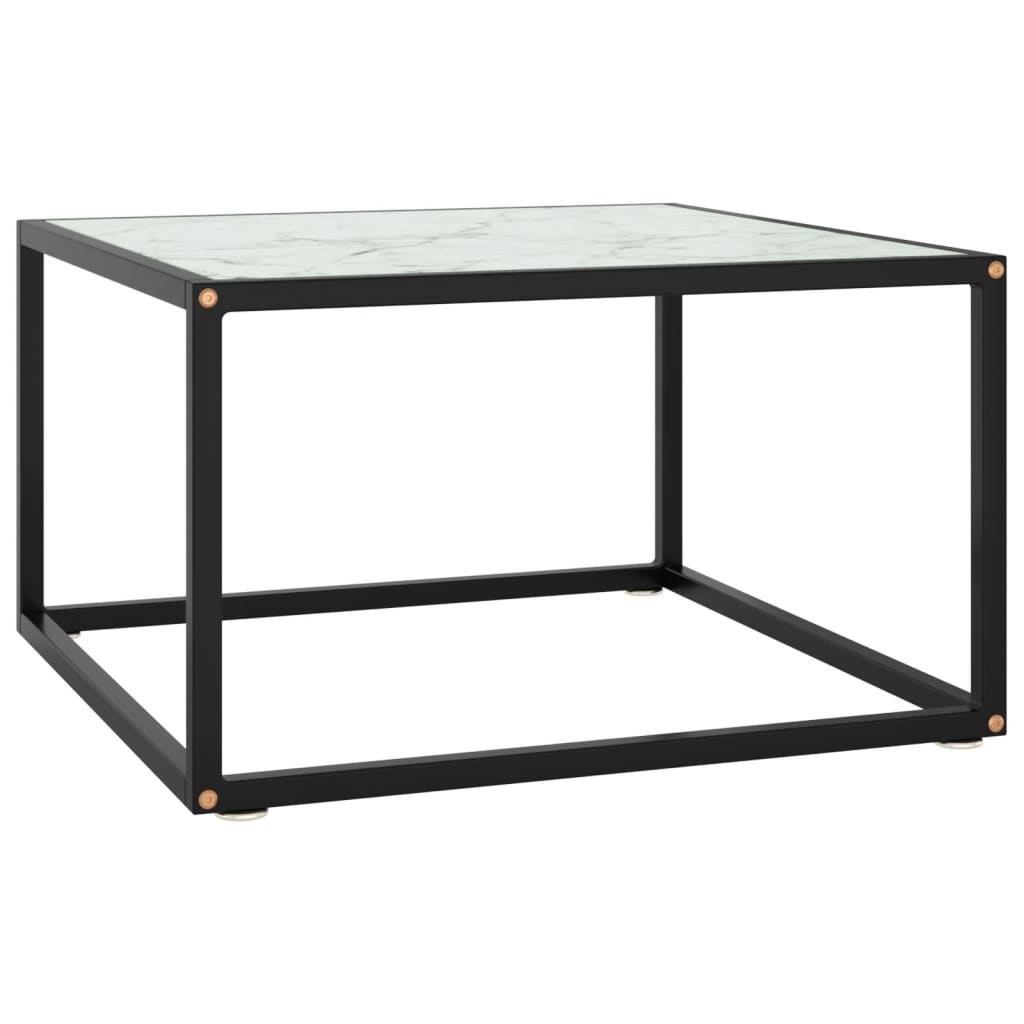 Coffee Table Black with White Marble Glass 60x60x35 cm