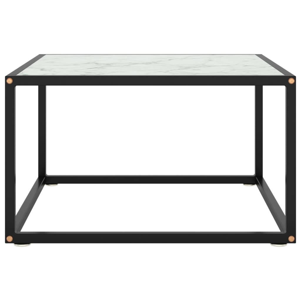 Coffee Table Black with White Marble Glass 60x60x35 cm