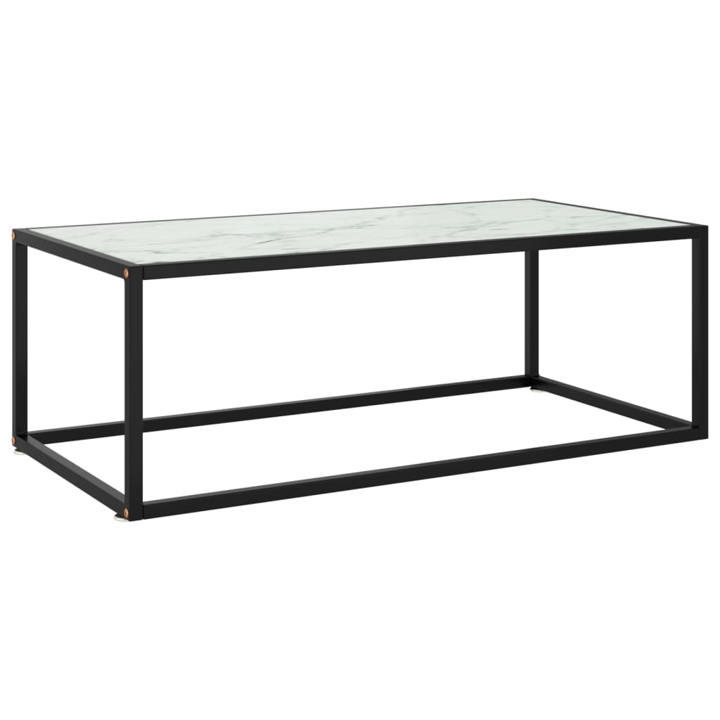 Coffee Table Black with White Marble Glass 100x50x35 cm