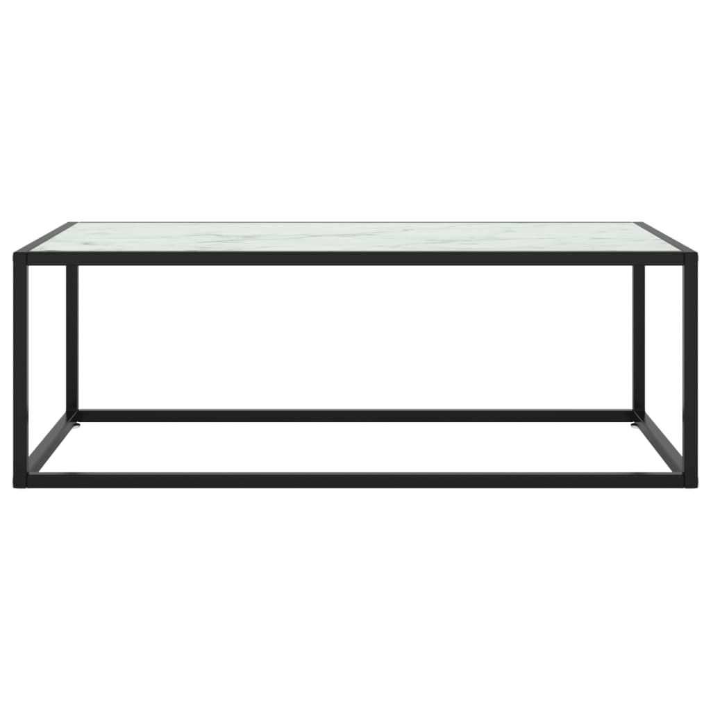 Coffee Table Black with White Marble Glass 100x50x35 cm