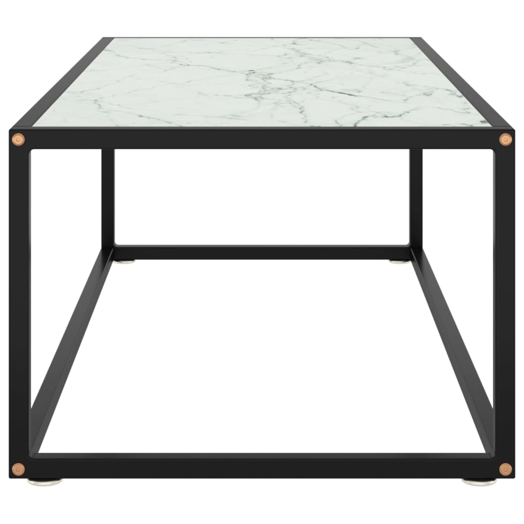 Coffee Table Black with White Marble Glass 100x50x35 cm