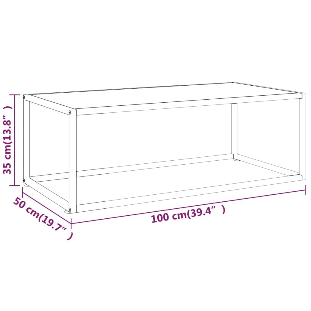 Coffee Table Black with White Marble Glass 100x50x35 cm