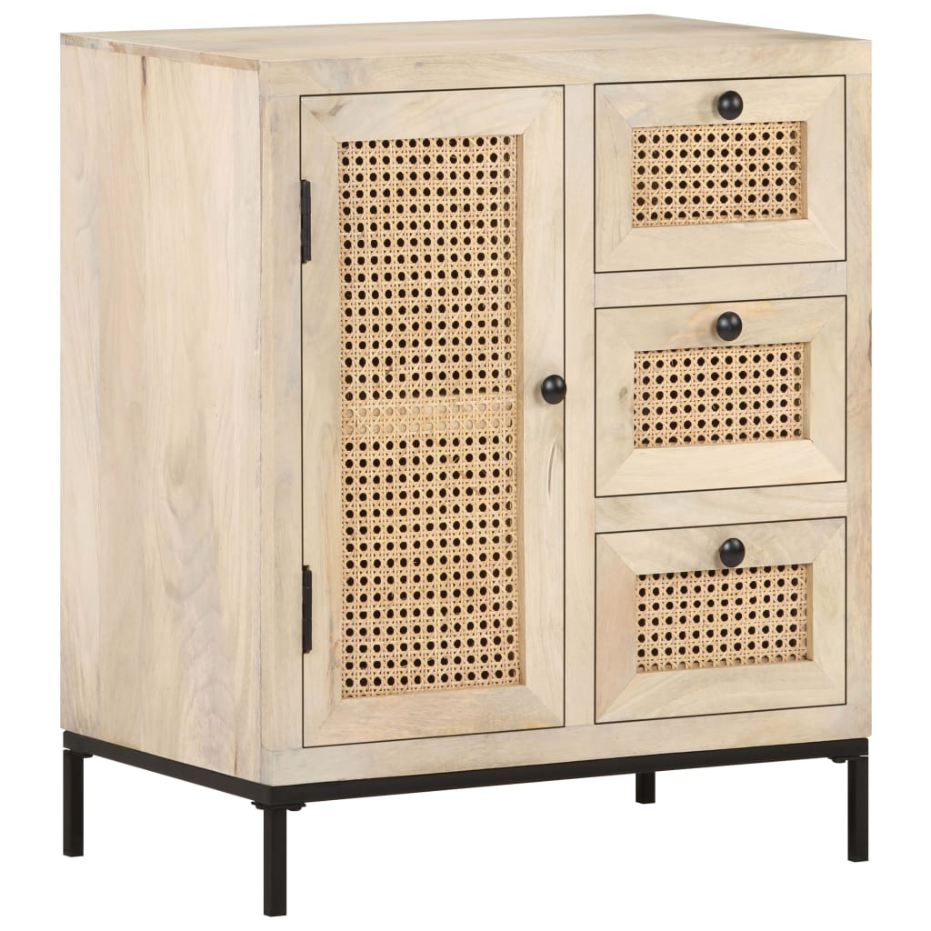 Sideboard 60x35x70 cm Solid Mango Wood and Natural Cane