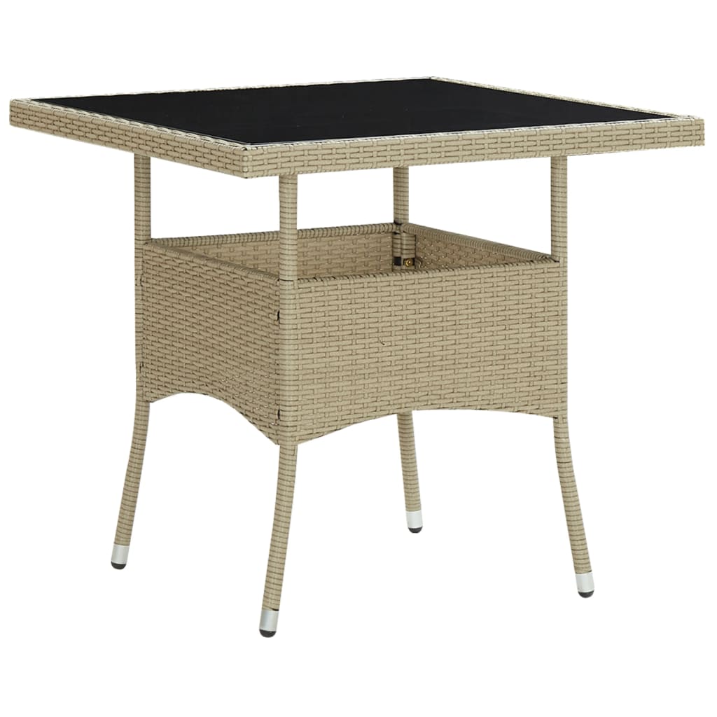 Outdoor Patio Square Poly Rattan Garden Dining Table With Glass Top Outside Tables
