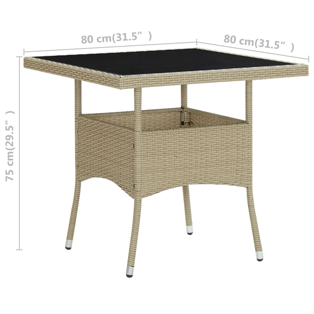 Outdoor Patio Square Poly Rattan Garden Dining Table With Glass Top Outside Tables