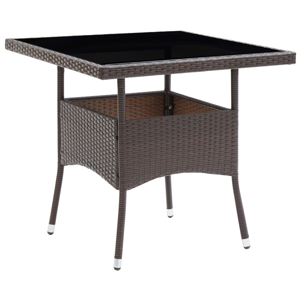 Outdoor Patio Square Poly Rattan Garden Dining Table With Glass Top Outside Tables