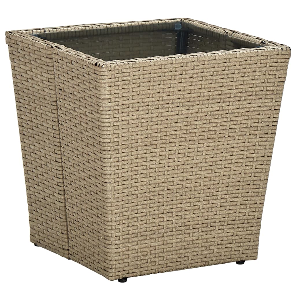 Outdoor Patio Poly Rattan Square Garden Coffee Tea Table With Glass Top Tables