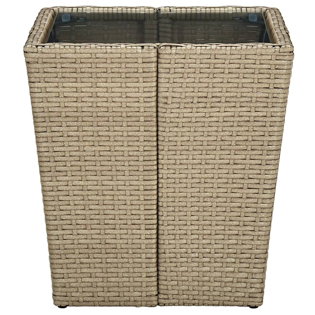 Outdoor Patio Poly Rattan Square Garden Coffee Tea Table With Glass Top Tables