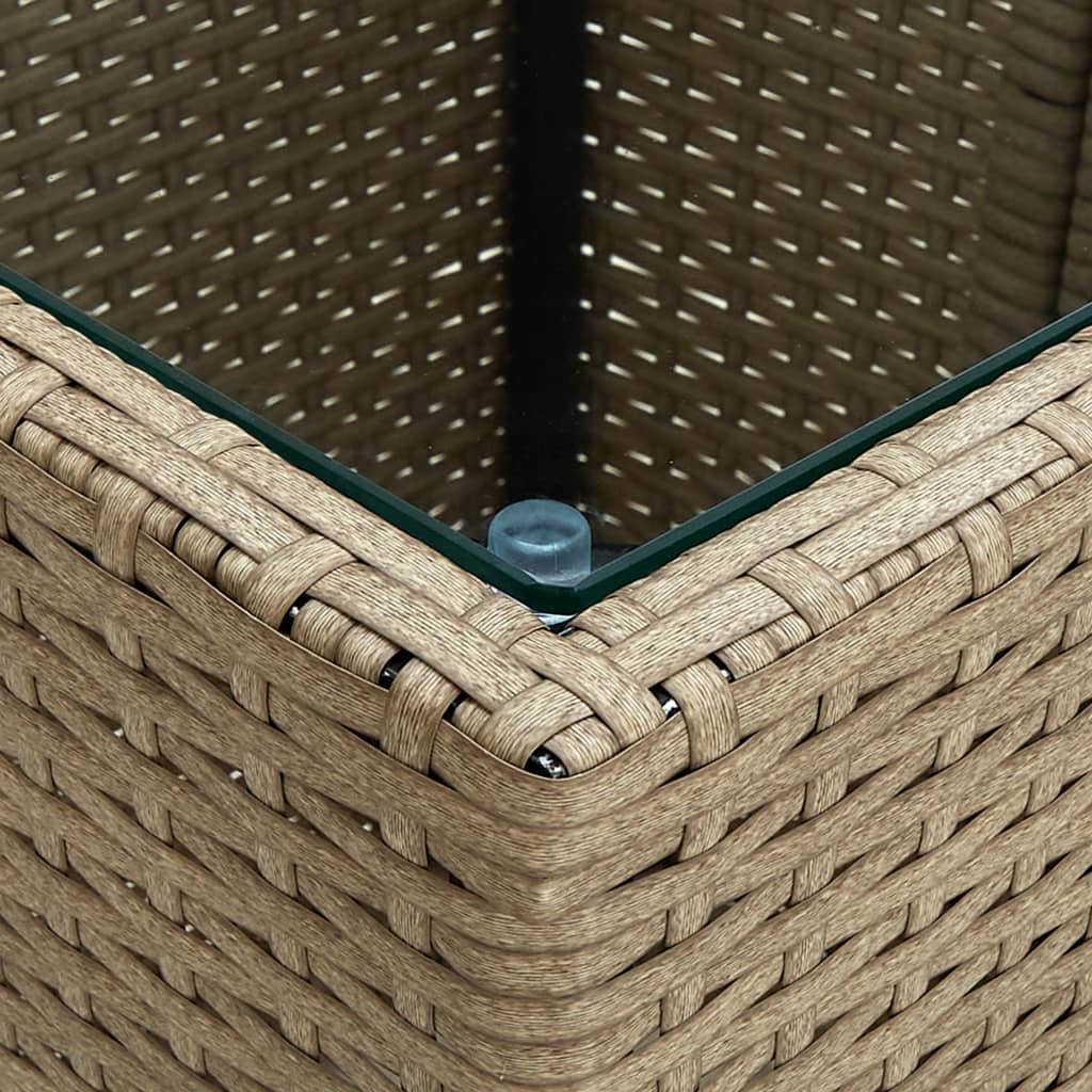 Outdoor Patio Poly Rattan Square Garden Coffee Tea Table With Glass Top Tables
