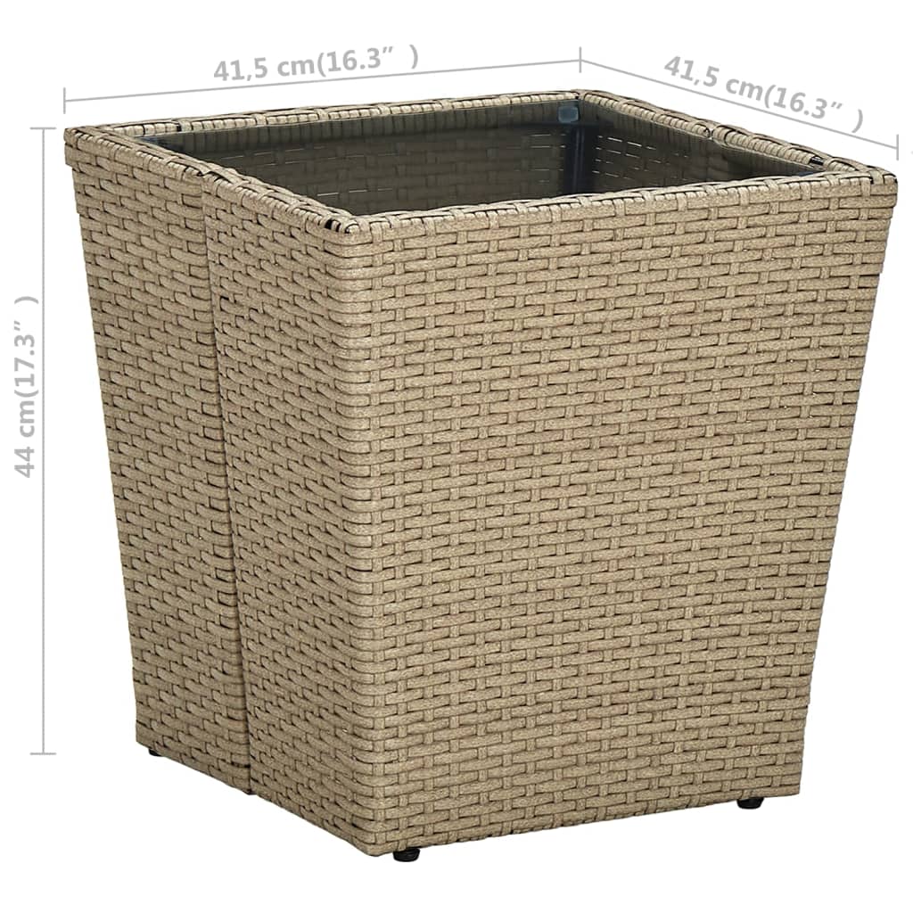 Outdoor Patio Poly Rattan Square Garden Coffee Tea Table With Glass Top Tables