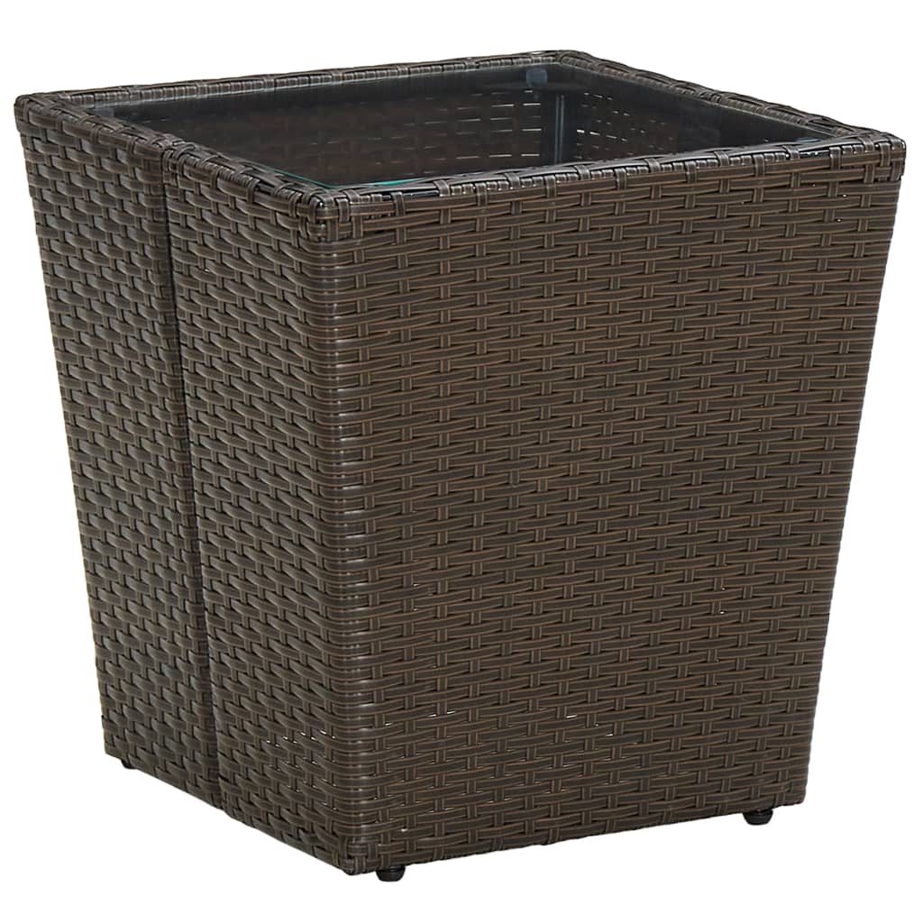 Outdoor Patio Poly Rattan Square Garden Coffee Tea Table With Glass Top Tables