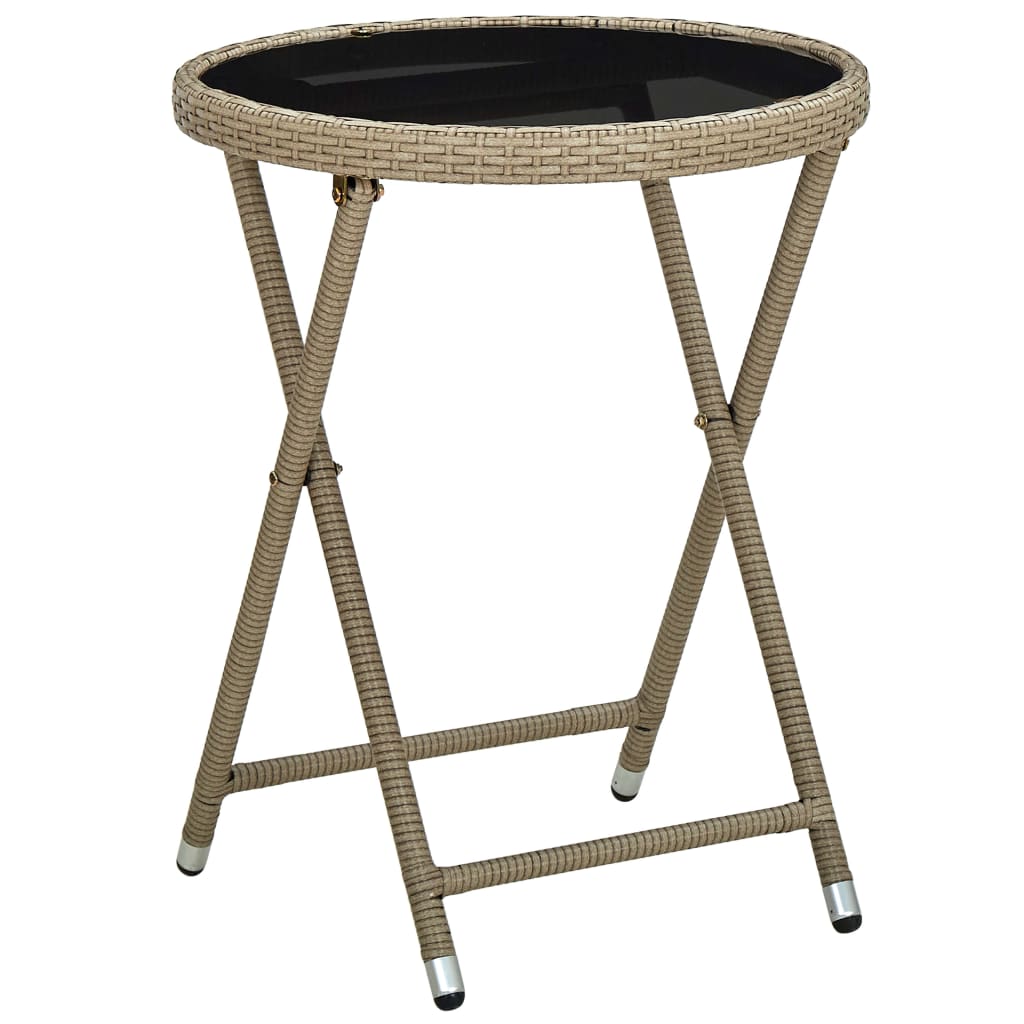 Outdoor Patio Poly Rattan Foldable Garden Tea Coffee Table Glass Top Balcony Tables