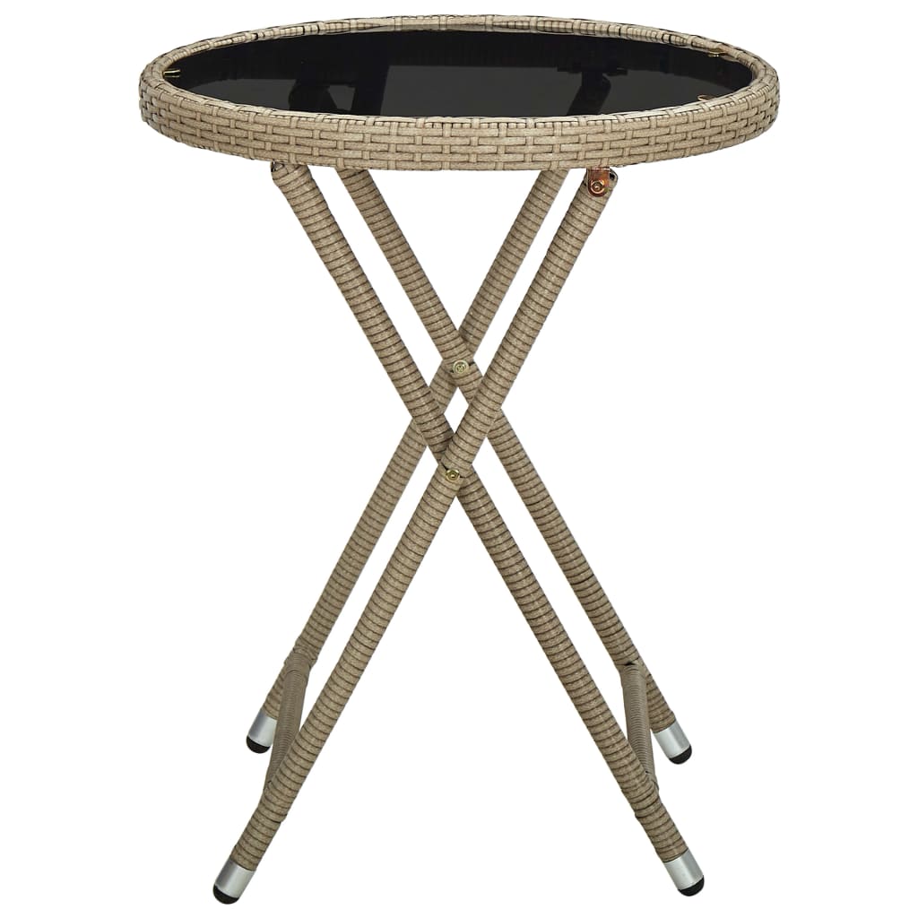 Outdoor Patio Poly Rattan Foldable Garden Tea Coffee Table Glass Top Balcony Tables