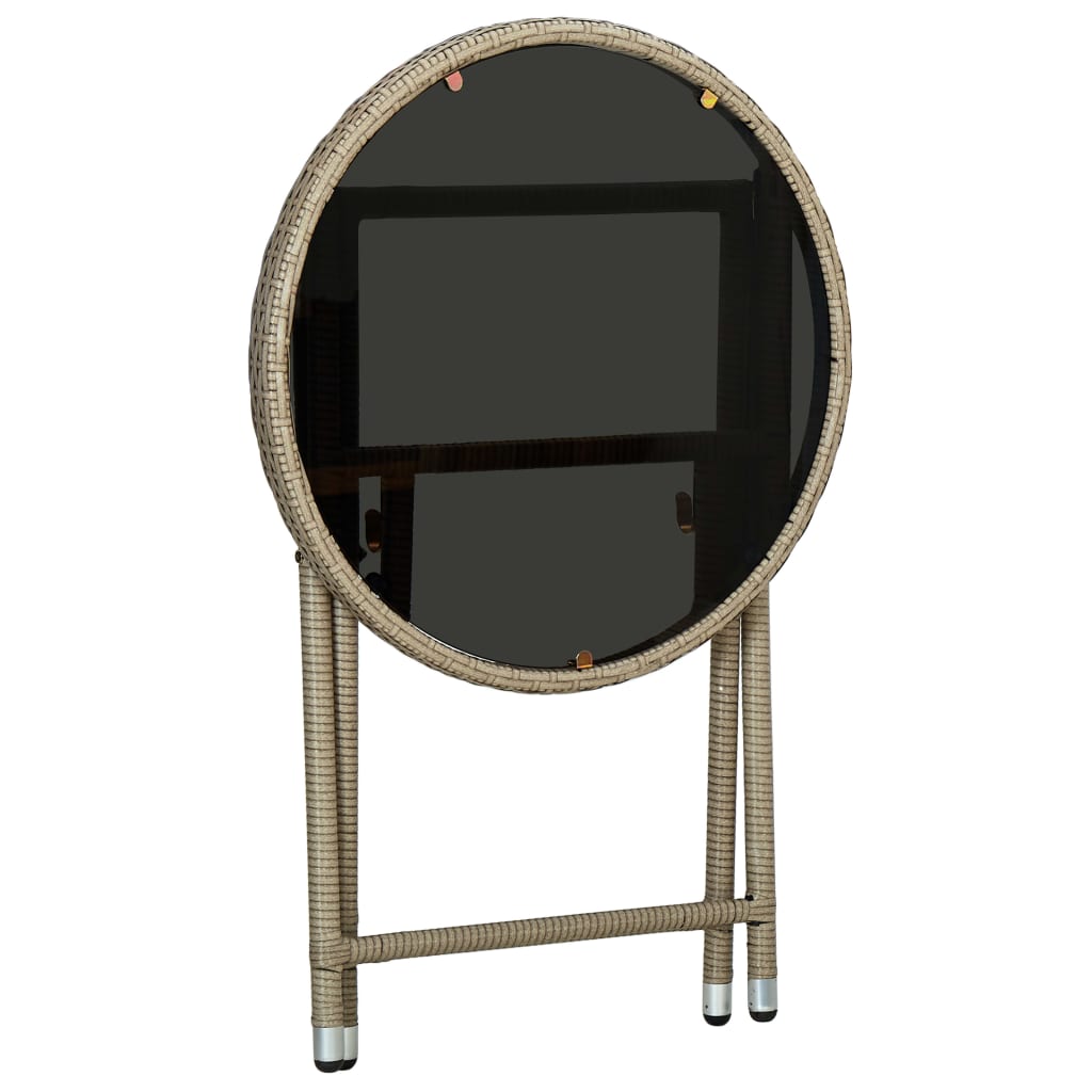 Outdoor Patio Poly Rattan Foldable Garden Tea Coffee Table Glass Top Balcony Tables