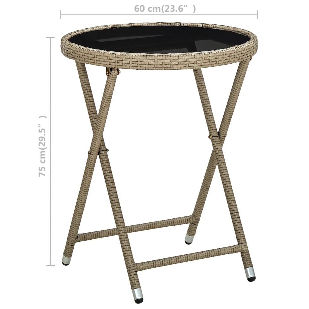 Outdoor Patio Poly Rattan Foldable Garden Tea Coffee Table Glass Top Balcony Tables