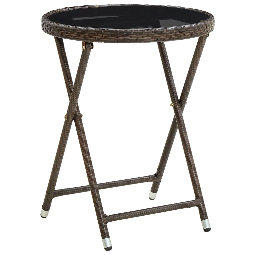 Outdoor Patio Poly Rattan Foldable Garden Tea Coffee Table Glass Top Balcony Tables