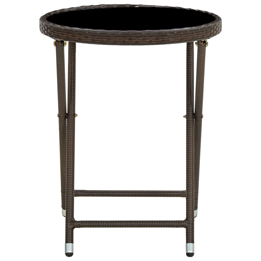 Outdoor Patio Poly Rattan Foldable Garden Tea Coffee Table Glass Top Balcony Tables