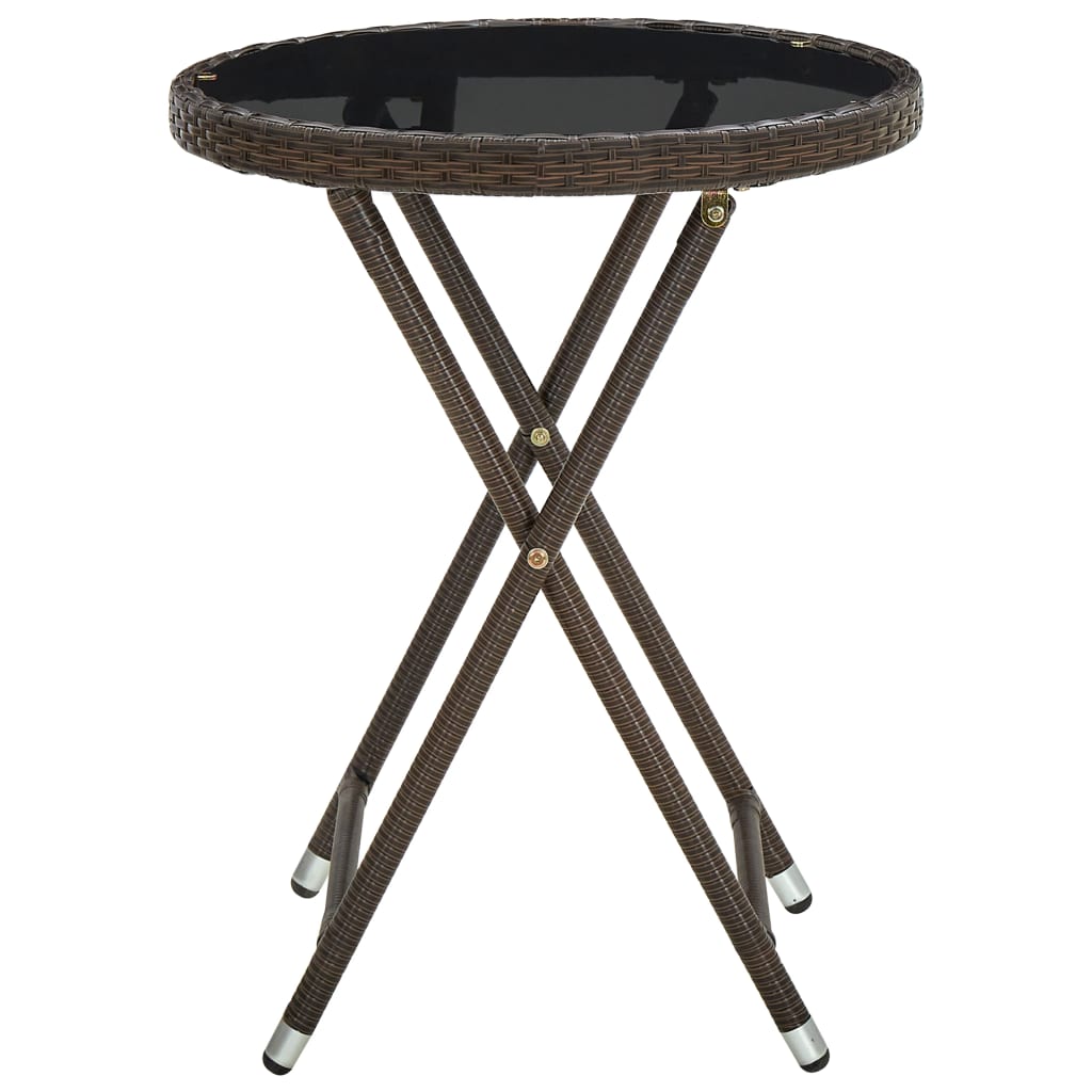 Outdoor Patio Poly Rattan Foldable Garden Tea Coffee Table Glass Top Balcony Tables