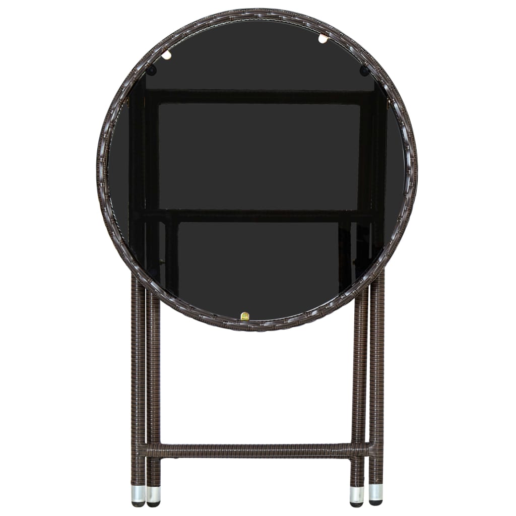 Outdoor Patio Poly Rattan Foldable Garden Tea Coffee Table Glass Top Balcony Tables