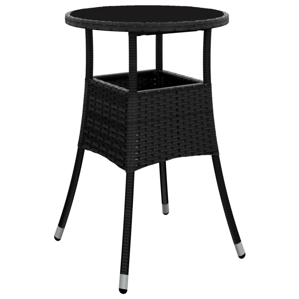 Outdoor Patio Poly Rattan Round Garden Bistro Table With Glass Top Outside Tables