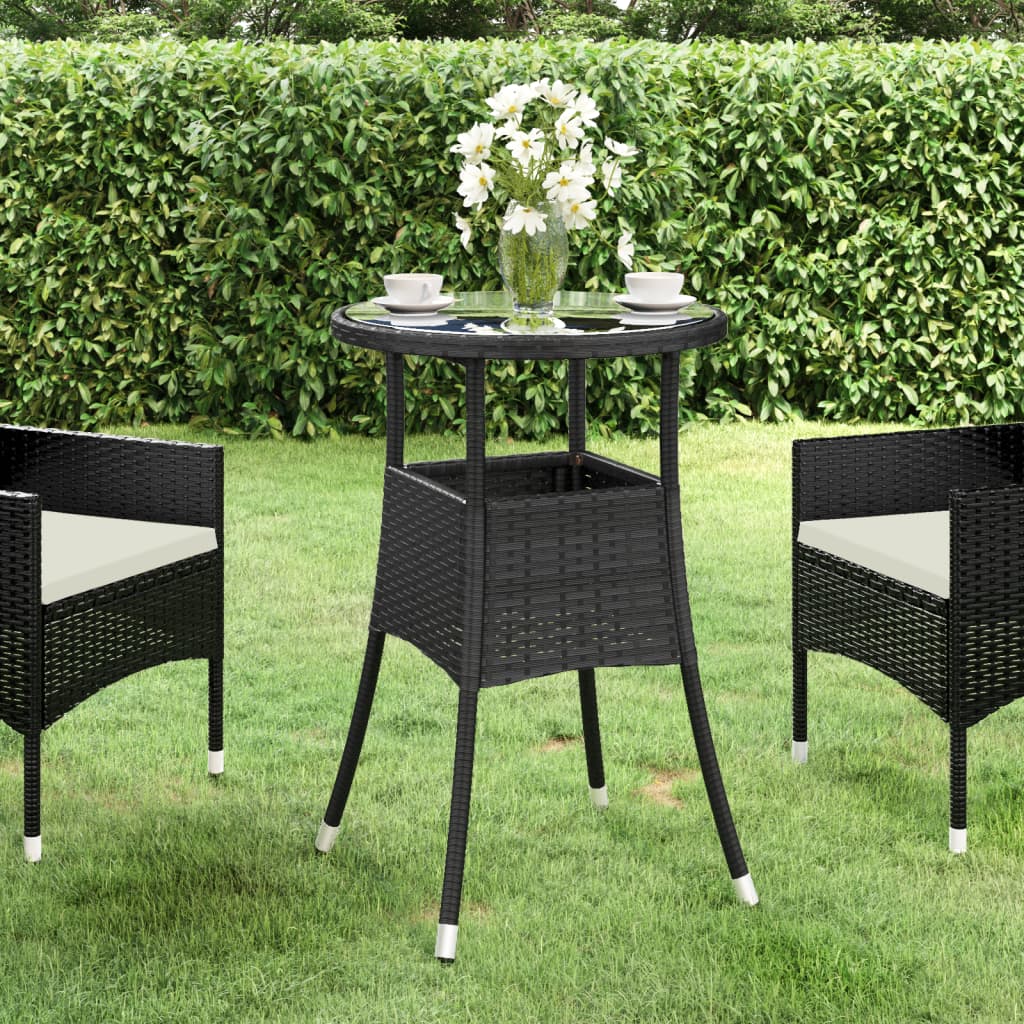 Outdoor Patio Poly Rattan Round Garden Bistro Table With Glass Top Outside Tables