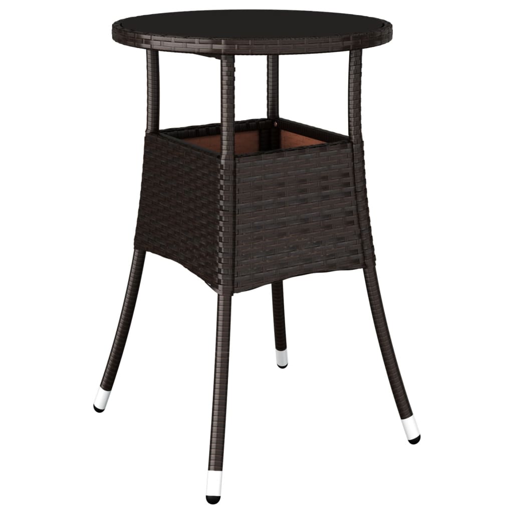 Outdoor Patio Poly Rattan Round Garden Bistro Table With Glass Top Outside Tables