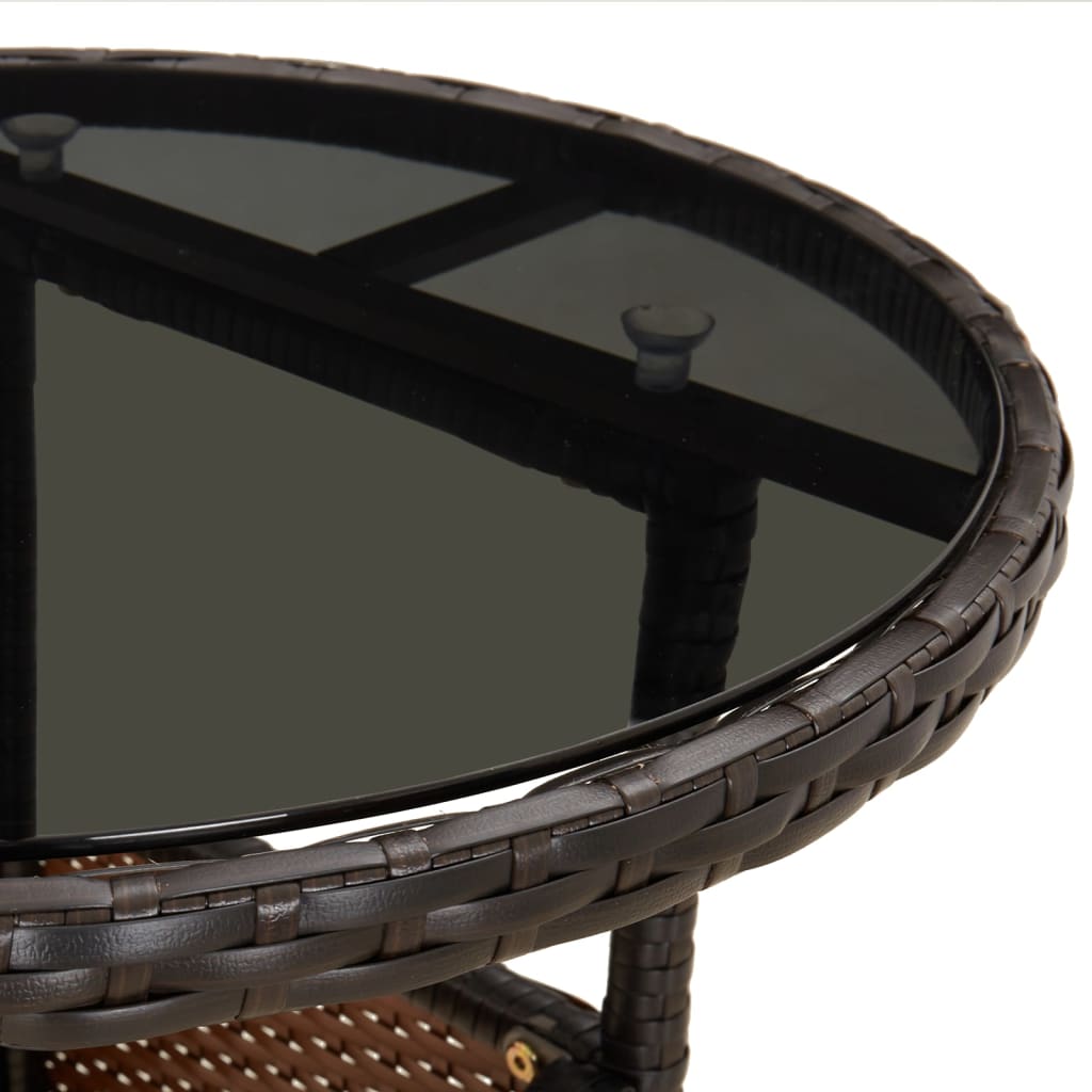 Outdoor Patio Poly Rattan Round Garden Bistro Table With Glass Top Outside Tables