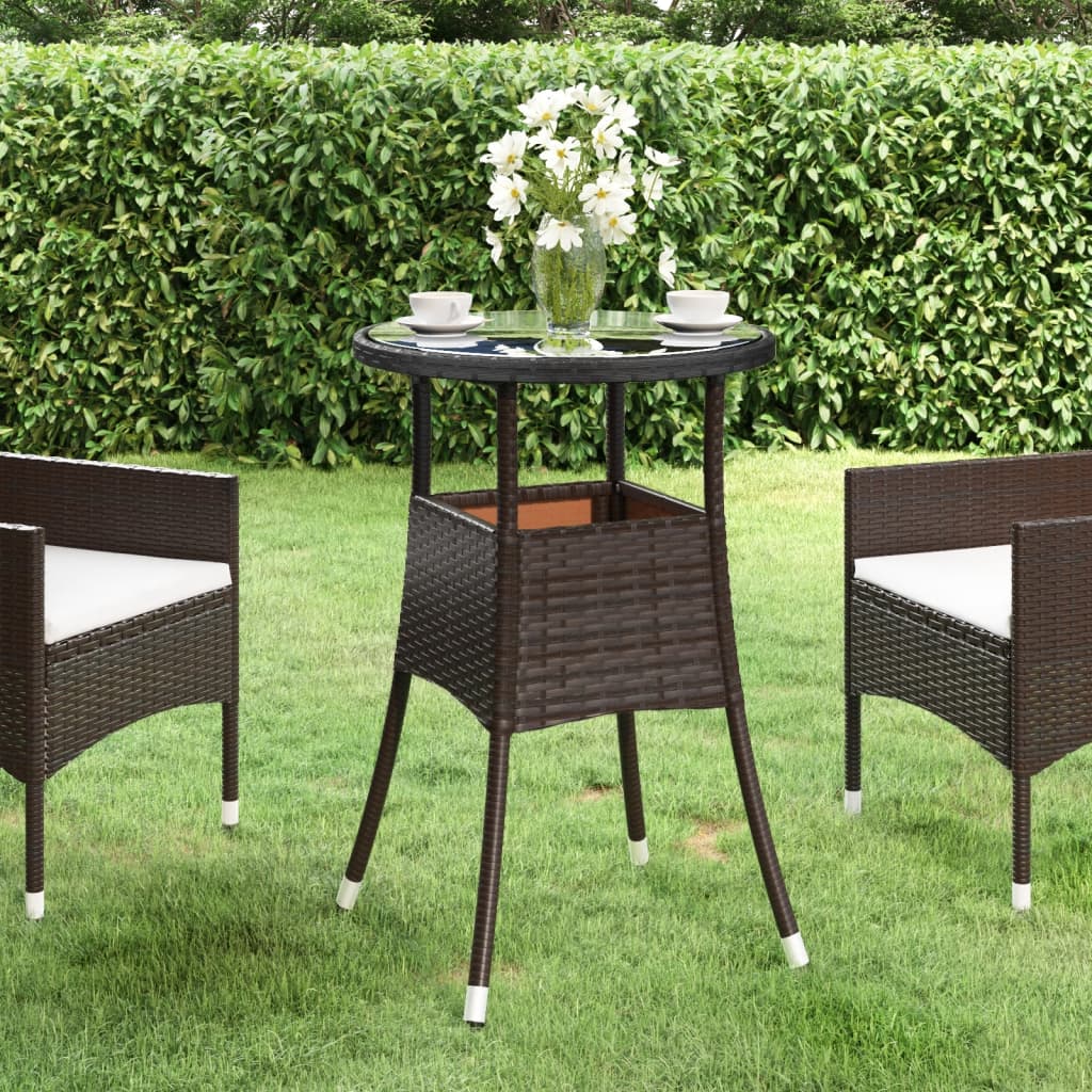 Outdoor Patio Poly Rattan Round Garden Bistro Table With Glass Top Outside Tables